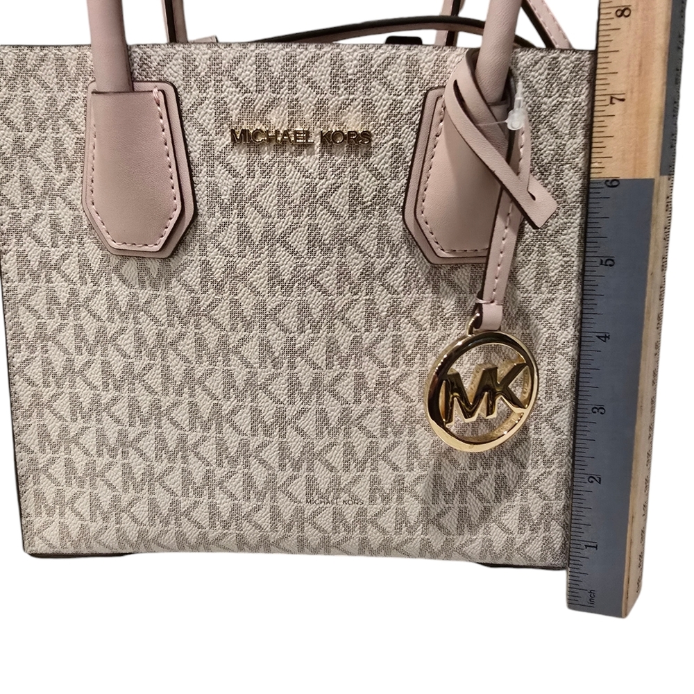 Michael Kors Mercer messenger crossbody purse, pink and cream bag - Picture 3 of 10